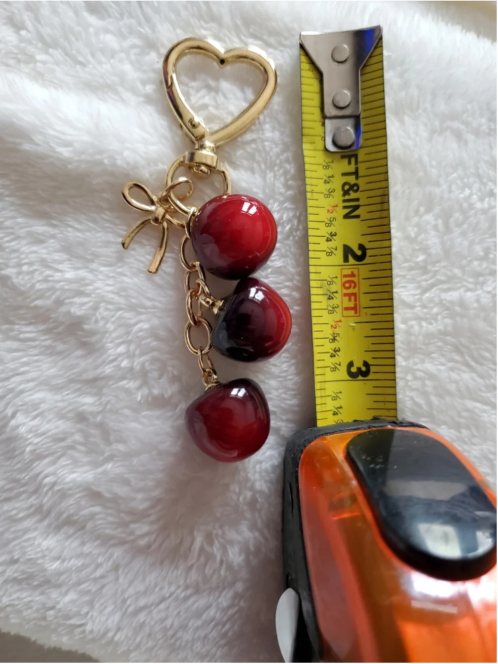 Dark Red cherry 🍒 Keychain or bag charm with Gold ribbon